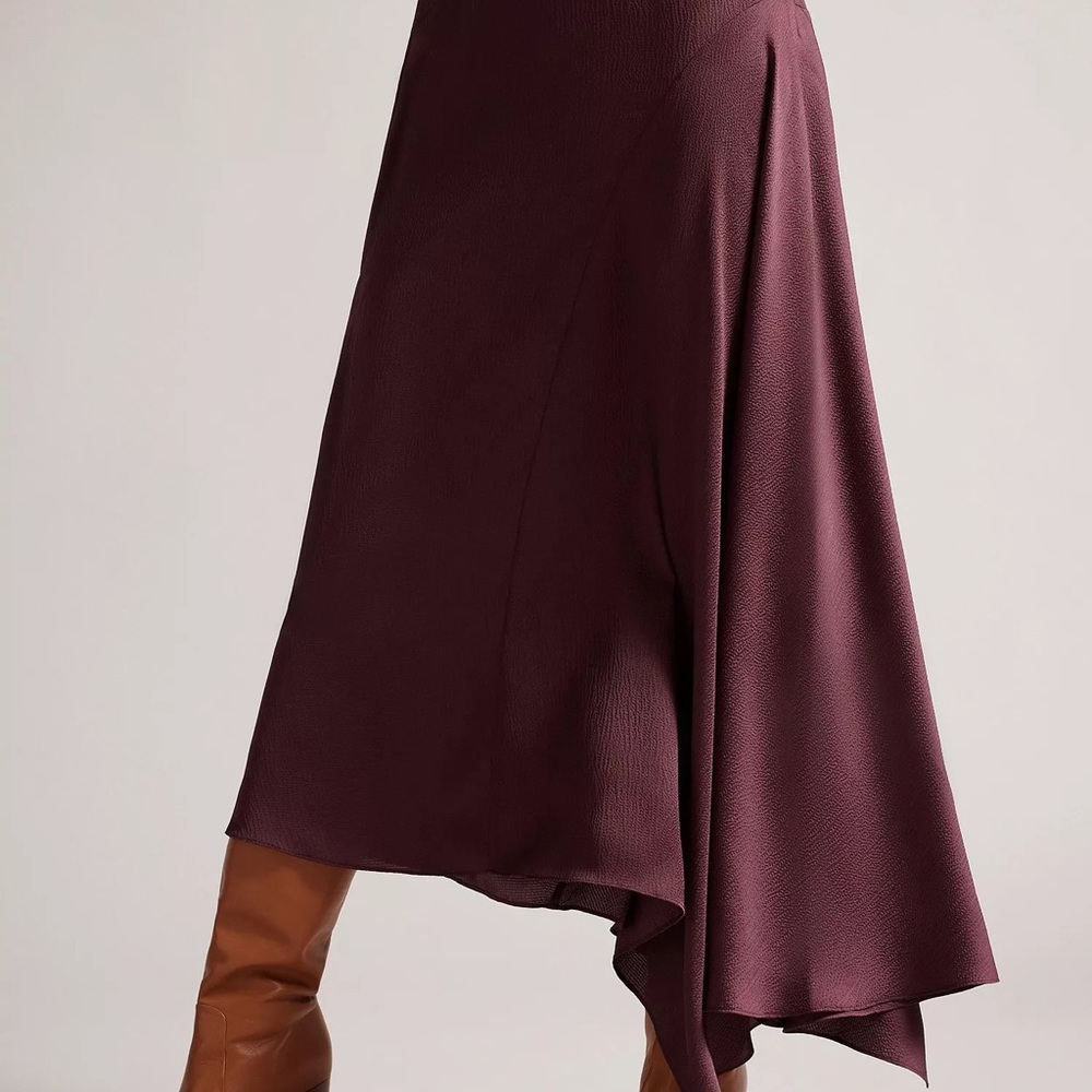 Ted Baker Red Midi Wrap Skirt with Asymmetrical Hem for Work